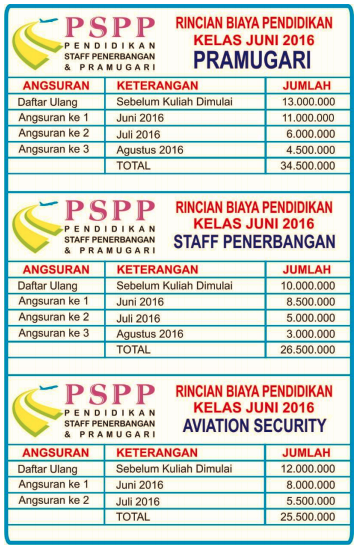 rincian biaya pspp 2016