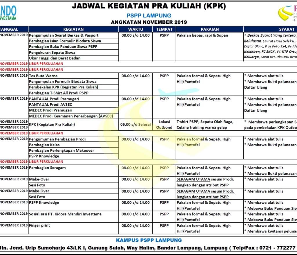 Jadwal PSPP Lampung November 2019
