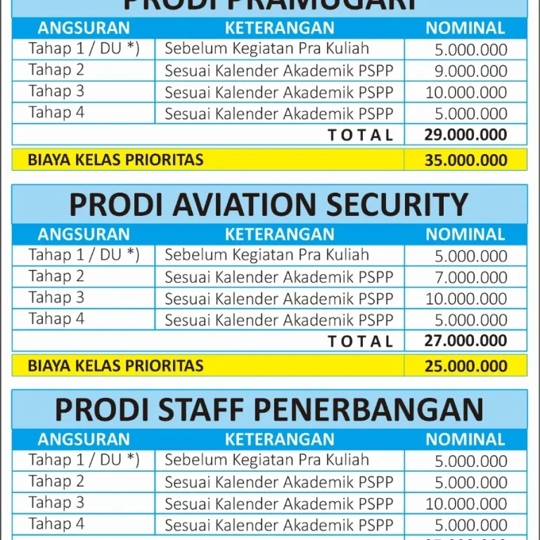 Biaya Terbaru PSPP Penerbangan 2024